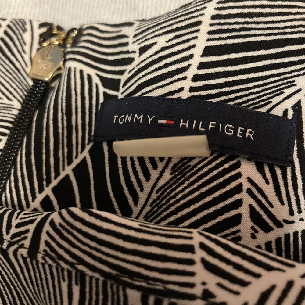 Tommy Hilfiger Womens 6 Black White Palm Leaf Botanical Bell Sleeve Shift Dress - Picture 13 of 16